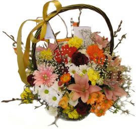 Nuotaikingas gėlių krepšelis